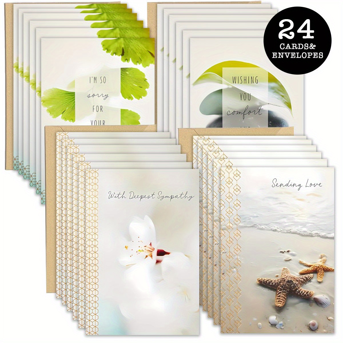 

24pcs Set With Envelopes (4 Styles) Beach And Seaside Encouragement Cards Birthday Greeting Cards To Give To Christmas Thanksgiving Gift