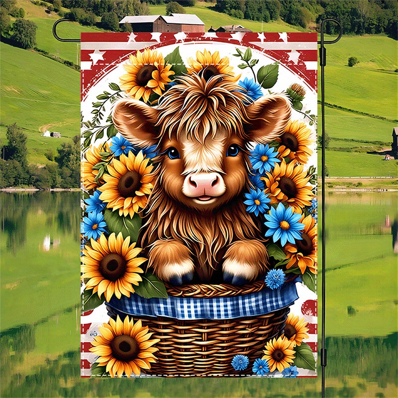 

Sunflower & Highland Cow Garden Flag - Decorative Double-sided All-weather Polyester Burlap Outdoor Flag, Fade Resistant, Machine Washable, No Electricity Needed, 12x18 Inch, 1pc