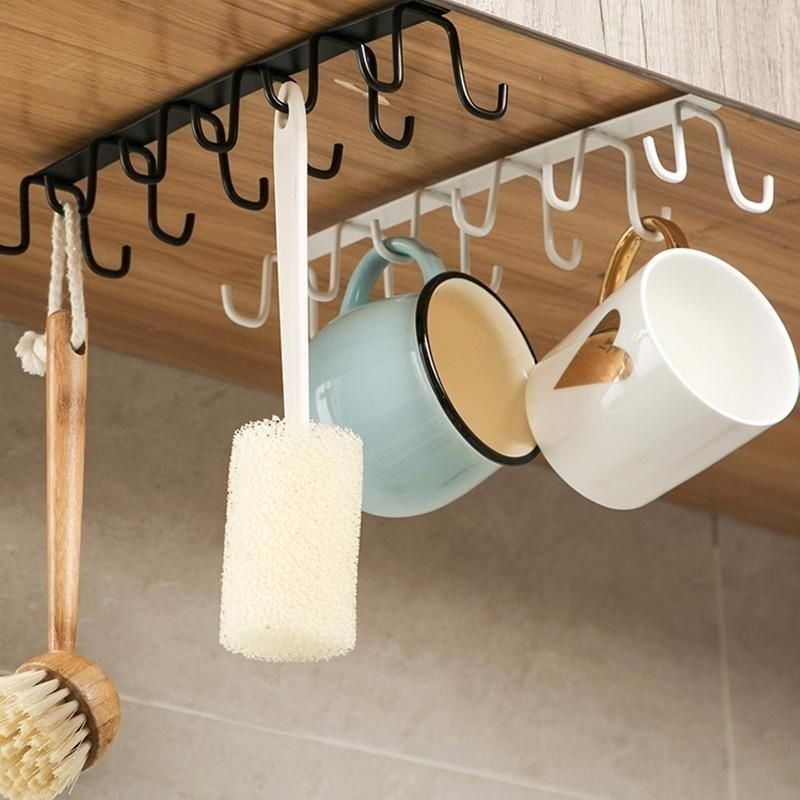 

1pc No Punching Hooks, Double Row Hanging Cup Holders, Mugs, Rice Spoons, Rice Shovels, Kitchen Storage Hooks