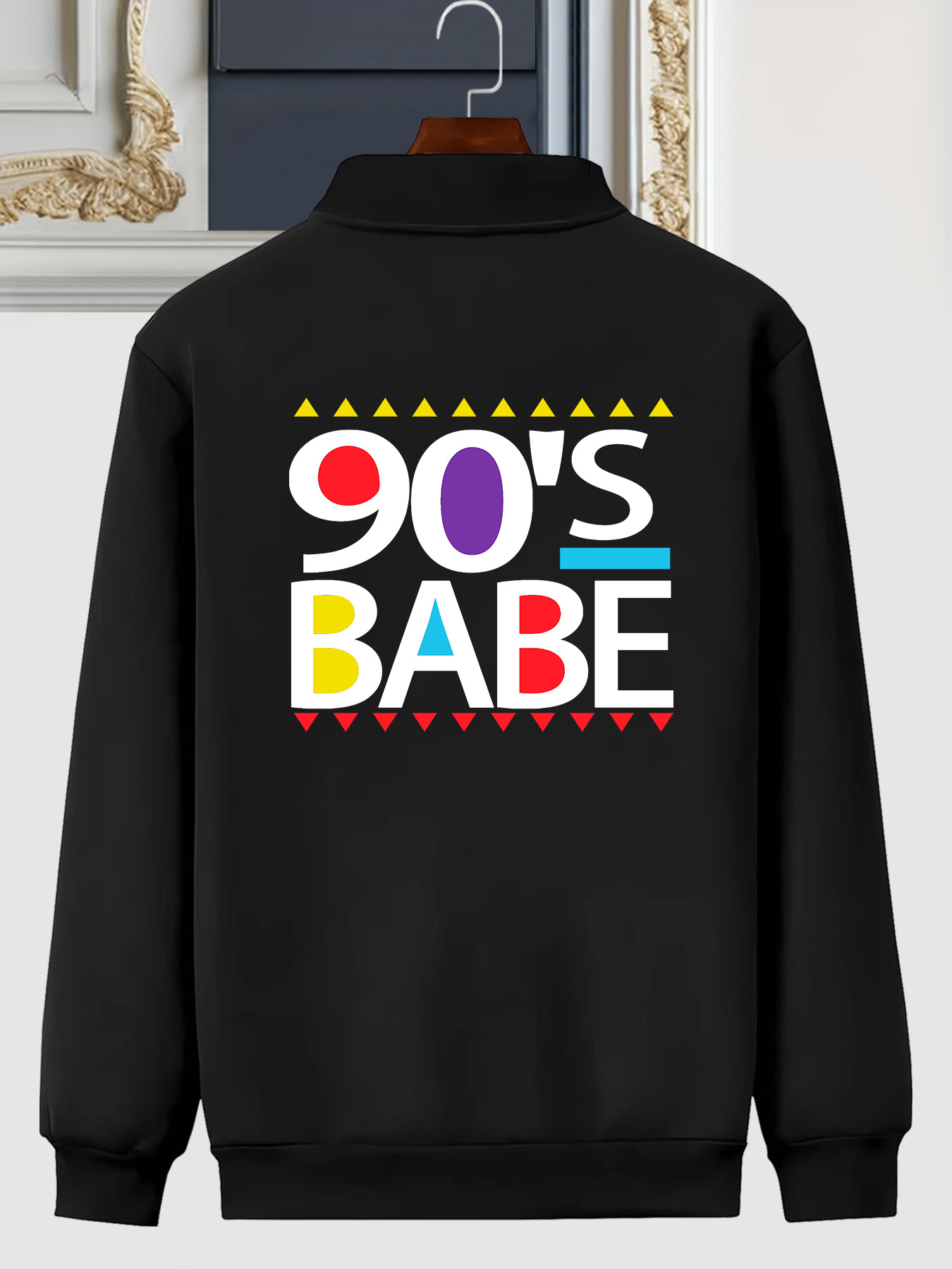 90er Chic Grafikdruck Herren Stilvolle Schwarze Bomberjacke Lässige  Stehkragen, Reißverschluss Polyester-Mischung, Herbst/Winter  Oberbekleidung