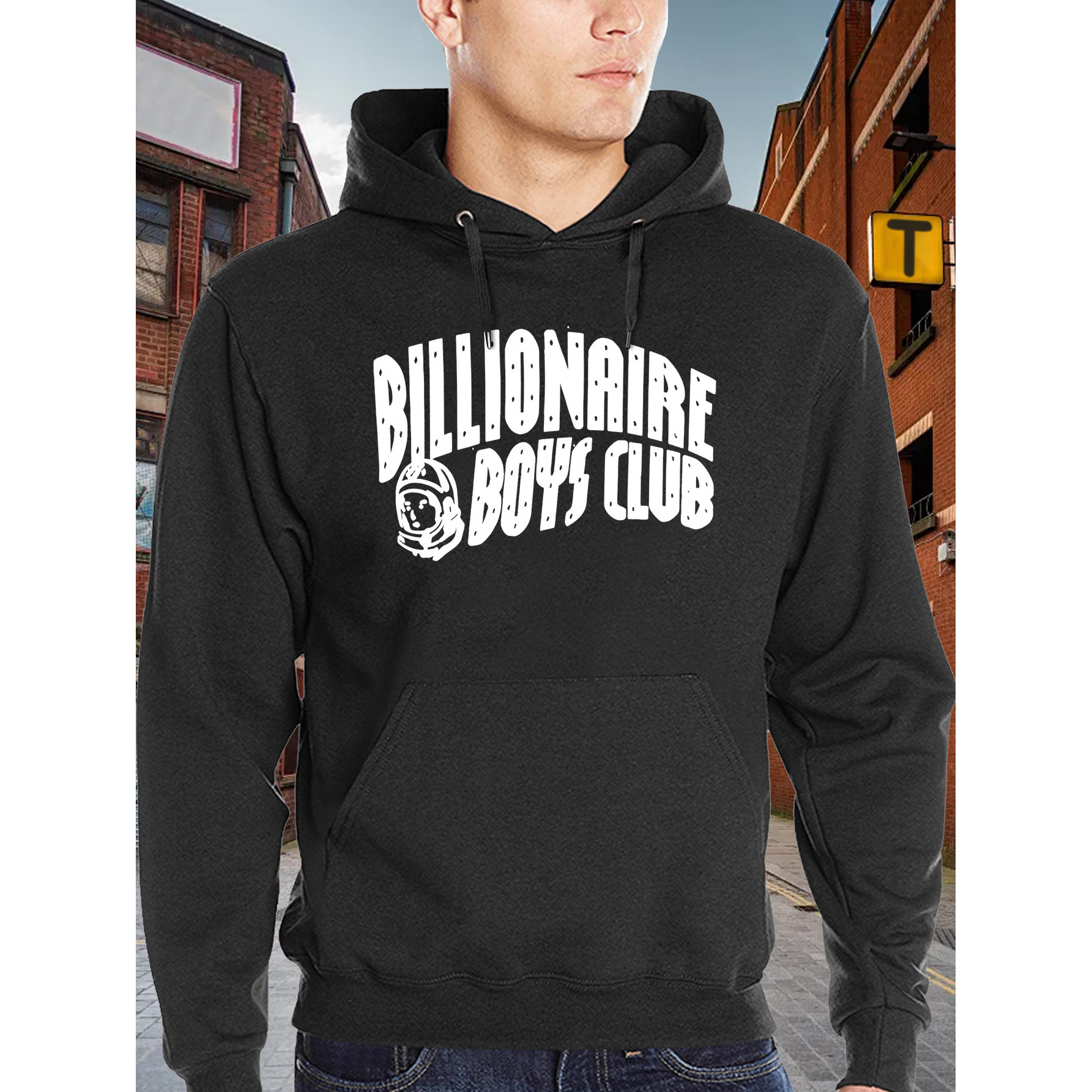 

1pc Men's Black Hoodie With Practical Pockets, Funny And Humorous Print| Billionaire Boys Casual Top, Soft And Comfortable In Autumn And Winter, A Good Choice For Wear/ Gift