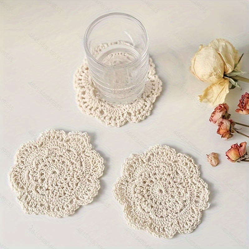 Set Of 4, Coasters, Hand-woven Coasters, Heat-resistant Table Mats, Floral Table Mats, Thread Coasters, Vintage Style Photography Props, Room Decor