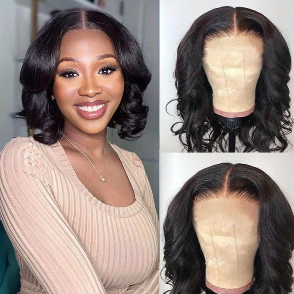 TEMU Human Hair Short Bob Wig 13x4 Body Wave Put On And Go Pre Cut Glueless Wig Needed For Beginners-200% Density