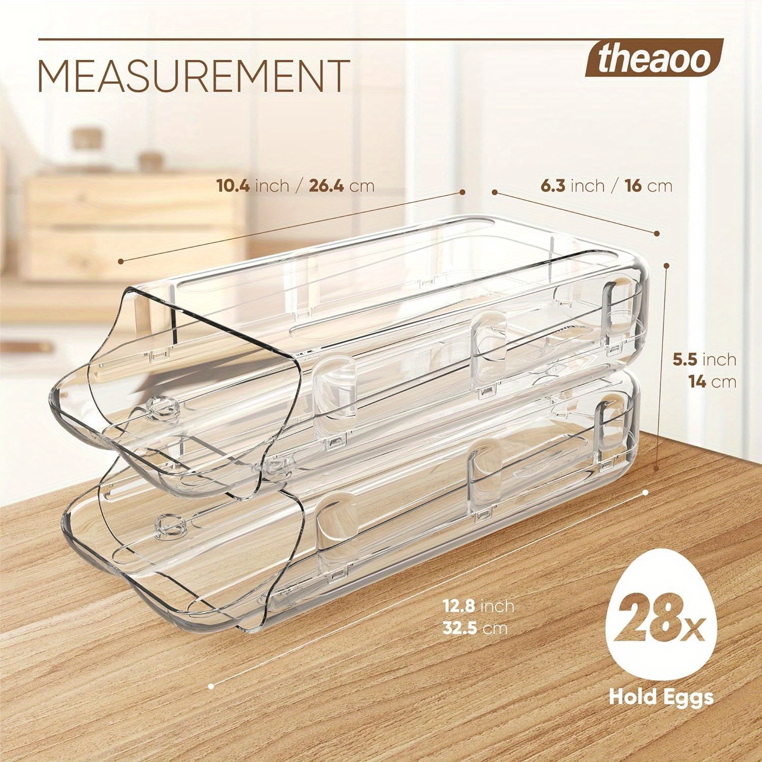 

Automatic Container For Refrigerator, Clear Plastic Egg Dispenser, Theaoo Egg Holder For Fridge, Stackable Eggs Organizer Removable Inner Tray For Organizers And Storage, 2 Pack