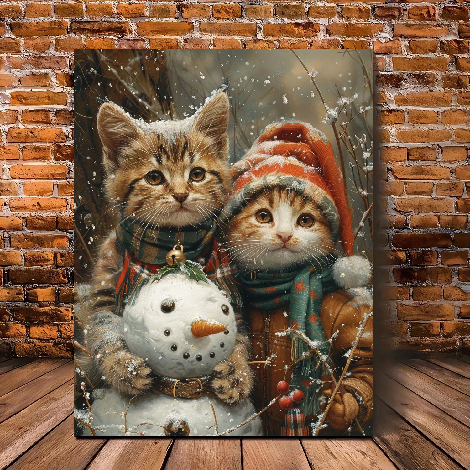 

Charming Kittens & Snowman Canvas Art - Wooden Frame, Perfect For Living Room Decor, Ideal For Holidays Like , Christmas, Thanksgiving - 11.8x15.7 Inches