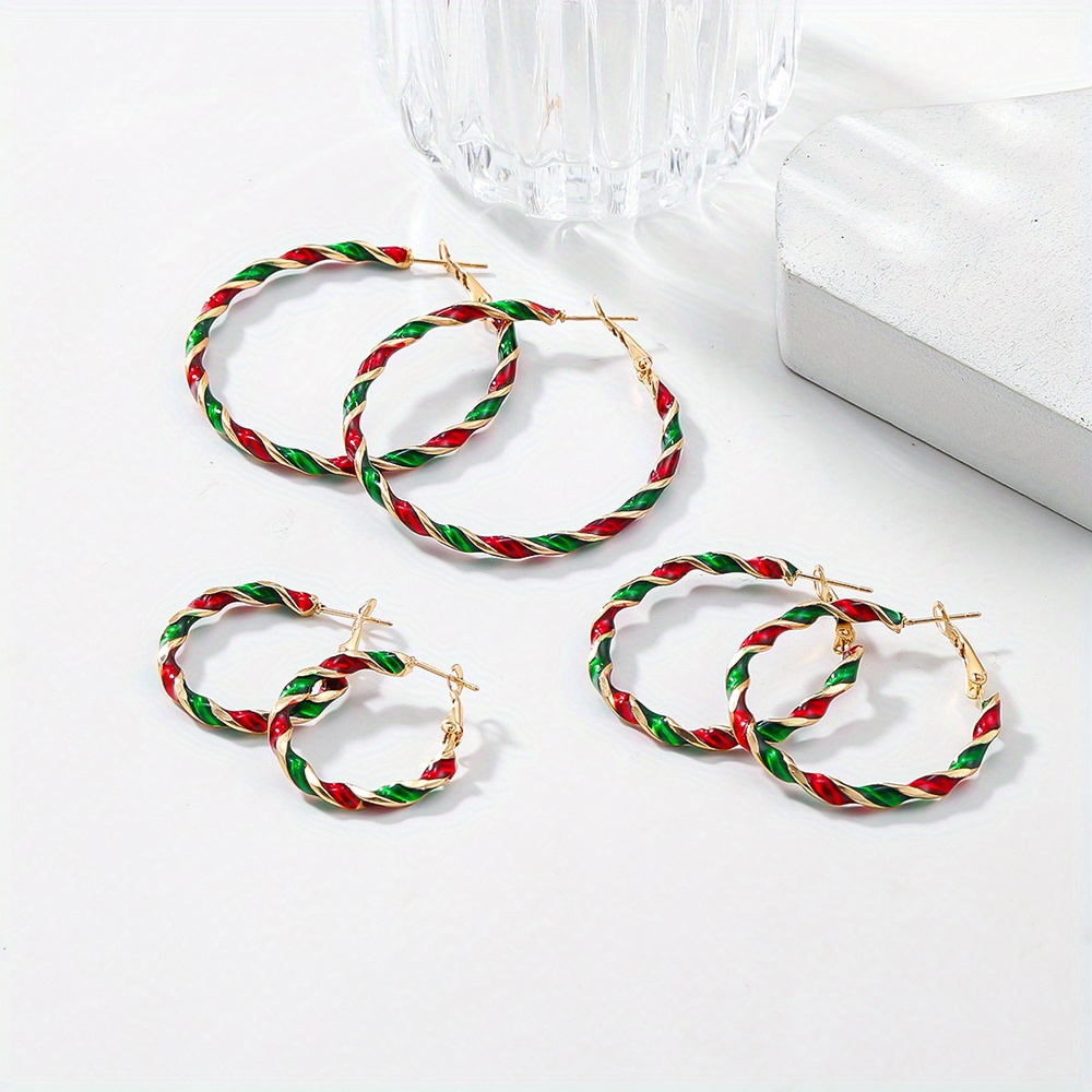 

6 Pairs Christmas Twist Hoop Earrings Set Festival Party Jewelry Ear Hoops Christmas Earrings Christmas Hoop Earrings For Parties Perfect Christmas Gift For Women And Girls