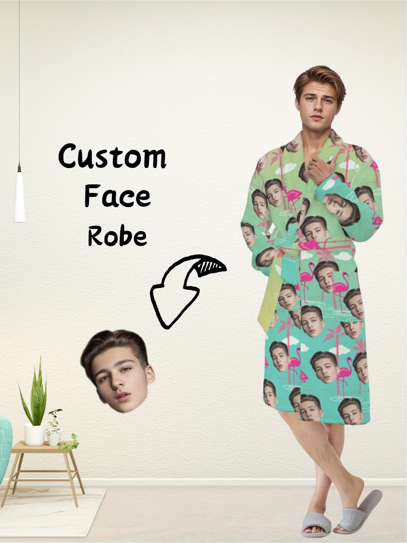 custom mens flamingo print bathrobe long sleeve Temu Canada