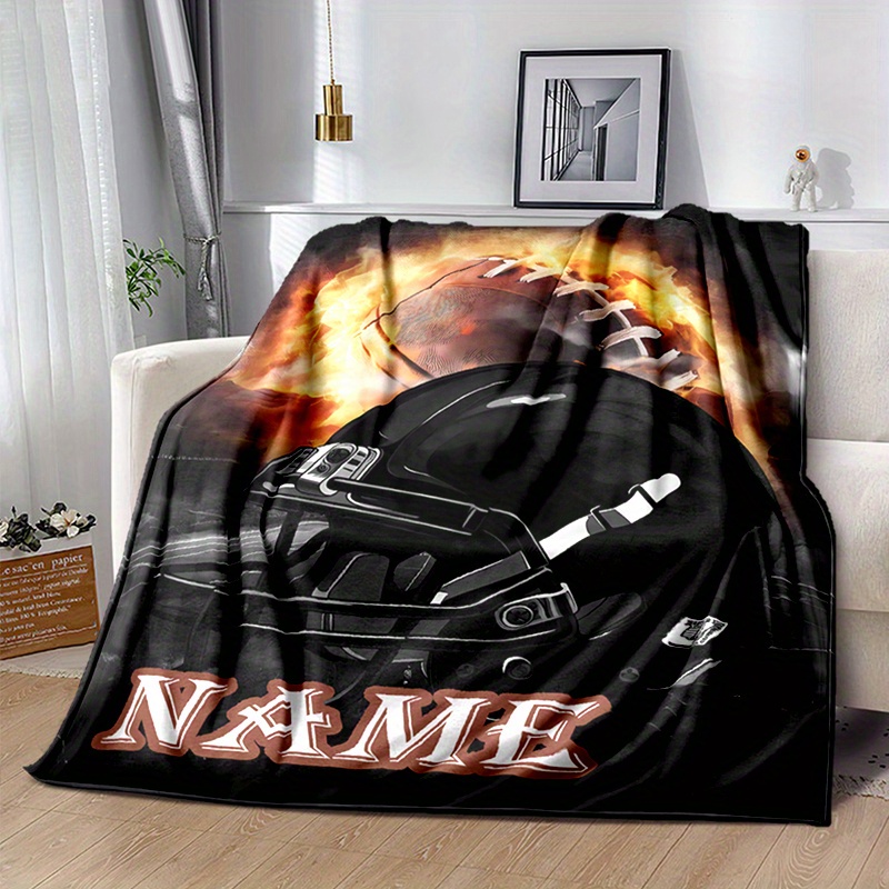 

Personalized Football Helmet Name Blanket - Soft, Warm & Customizable For , Camping & Travel | Ideal Gift For Sports Fans