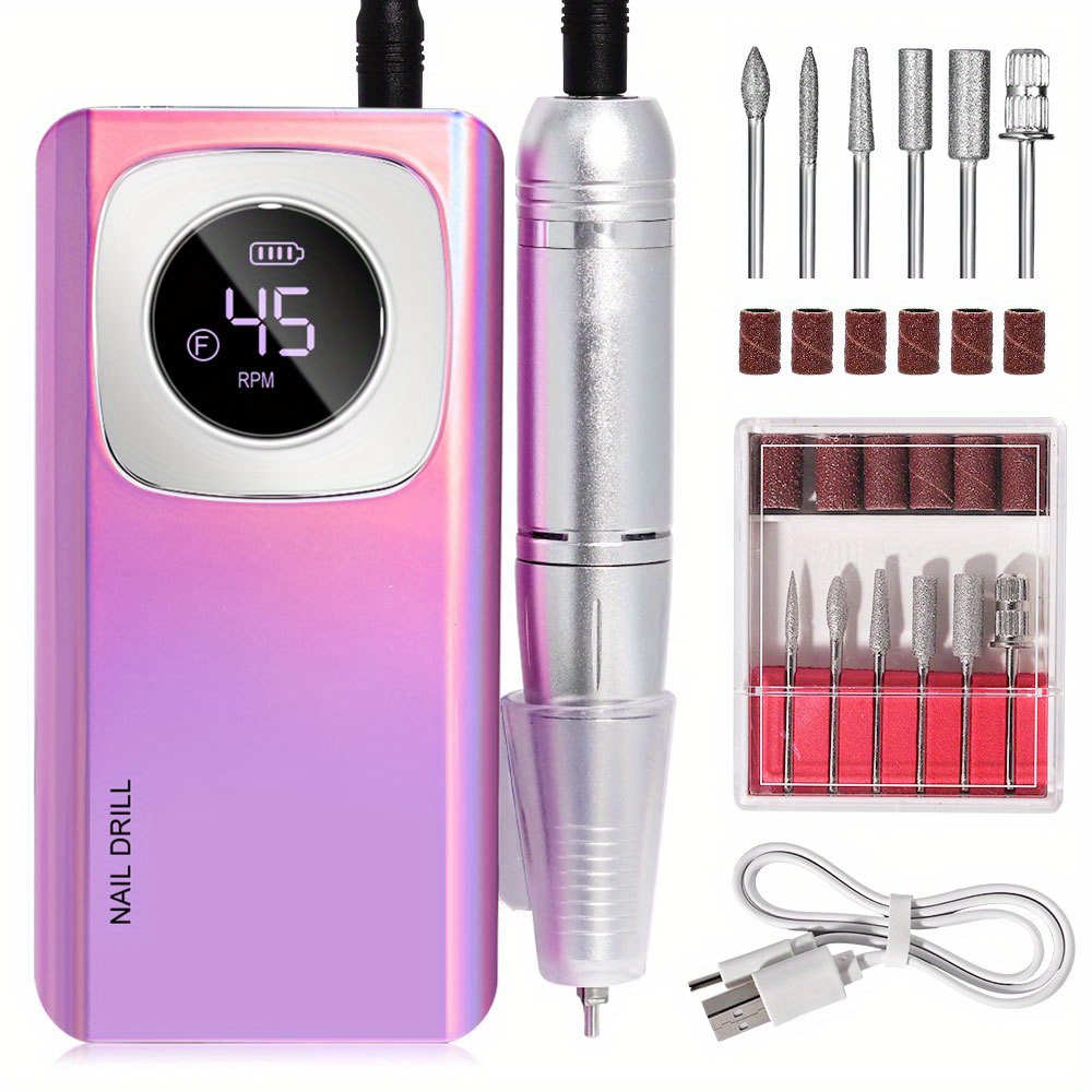 TEMU Professional Electric Nail Drill, Portable Manicure Machine With Rechargeable Battery, Lcd Display For Acrylic And Gel Nail Polish, Nail Salon Equipment