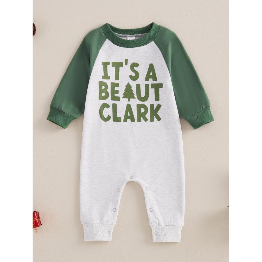 

Baby Christmas Jumpsuit Letter Print Round Neck Long Sleeve Raglan Romper