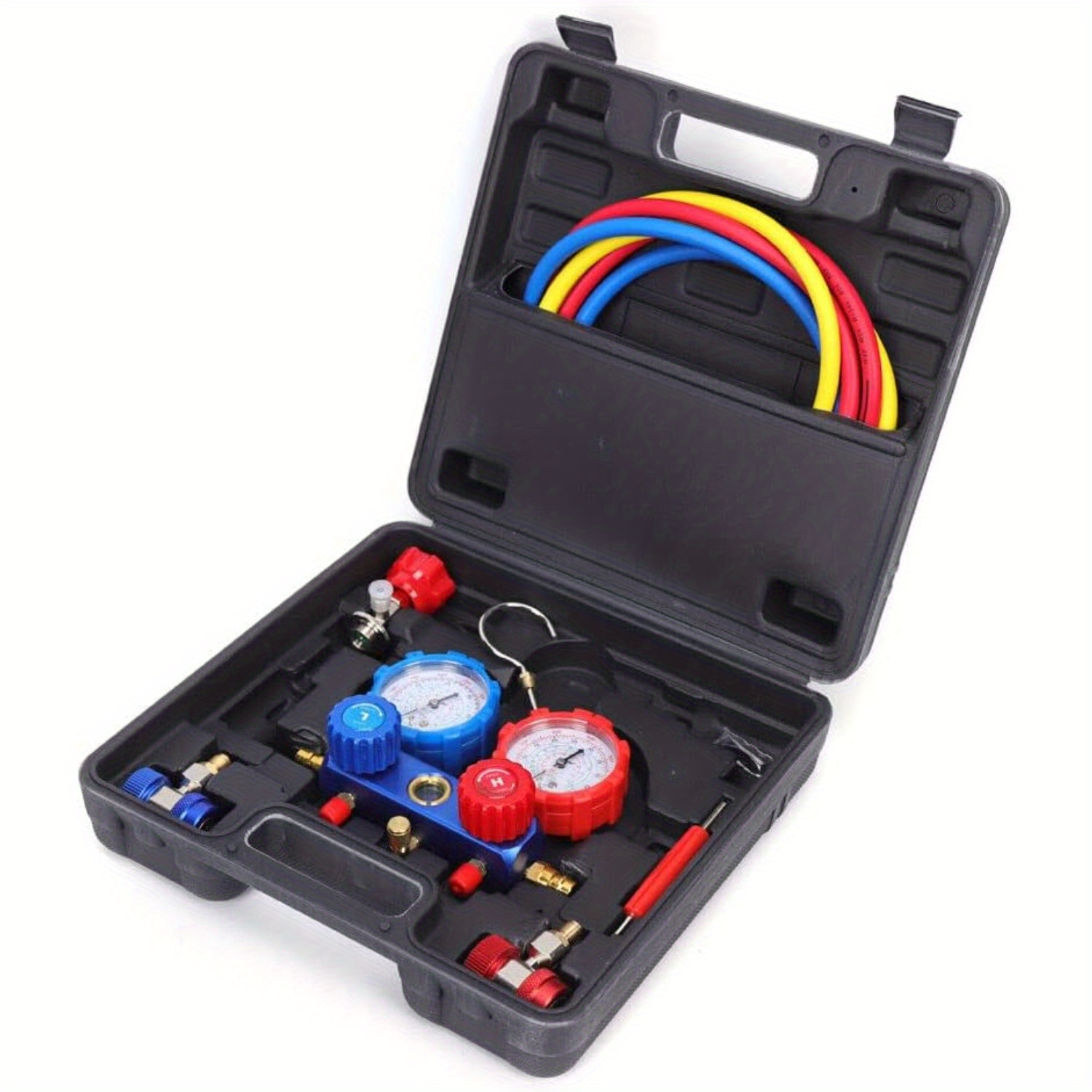 TEMU Gdrasuya10 Refrigerant Manifold Gauge Kit For Air Conditioning, Includes Hose And Hook, Compatible With R134a, R22, R12, R404a, R410a, And R502