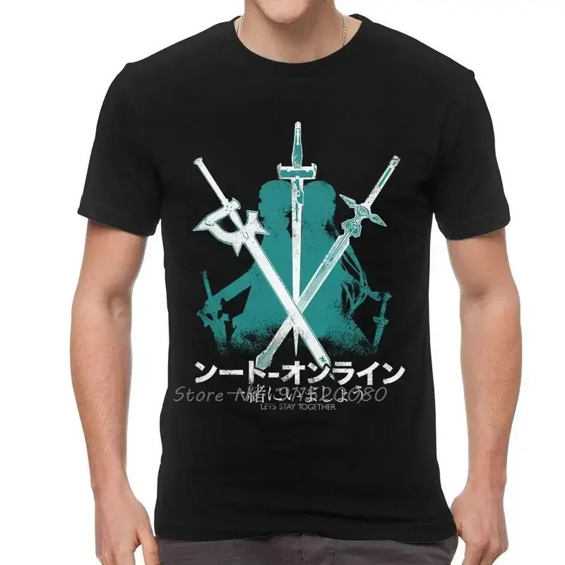 

Online T Shirt For Men Cotton Printed T-shirt Novelty Short Sleeve Japanese Anime Manga Sao Tees Tops Summer