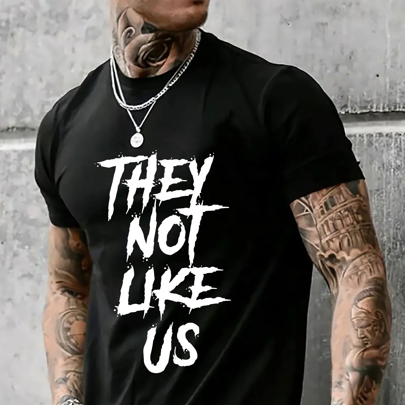 

Letter They Not Like Us Print Crew Neck Comfortable Short-sleeve Shirt With Fashion Pattern Print, Suitable For Casual Daily Outdoor And Activities At Home