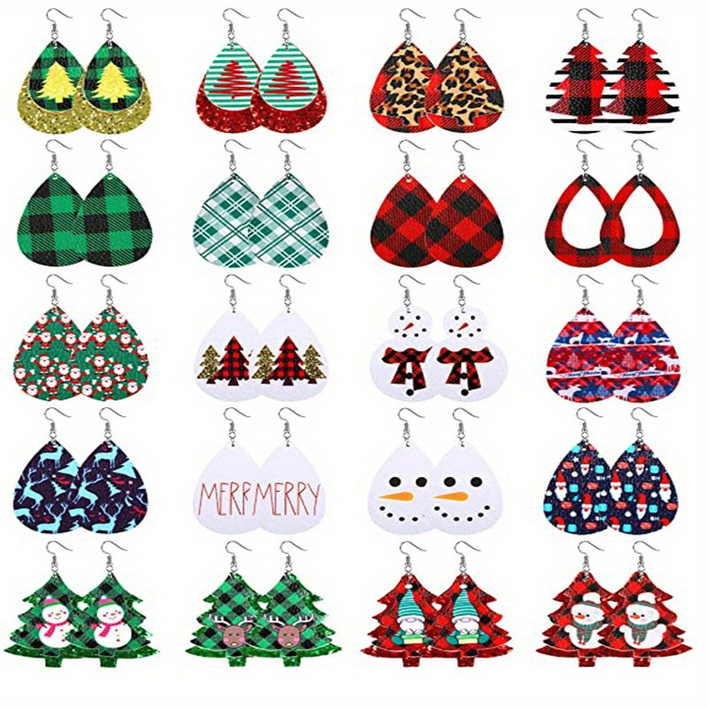 TEMU 20 Pairs Of Vintage Bohemian Christmas Earrings Set, Creative Fashion Winter Christmas Snowflakes, Christmas Tree Snowman Droplet Pendant, Fit