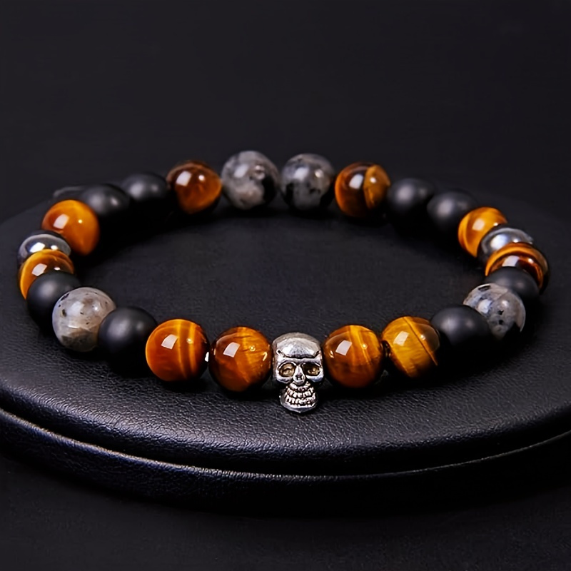 

Natural Tiger Bracelet Retro Punk Halloween Skull Bracelet For Men And Women Birthday Gift, Thanksgiving Gift, Christmas Gift Jewelry Accessories For