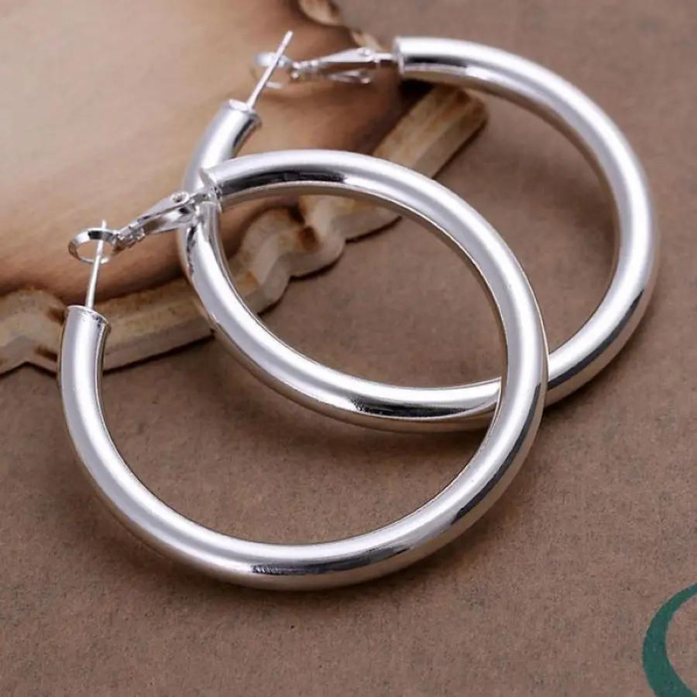 

925 Silver Earrings Fashion Pretty Nice Women Party 5cm Round Jewelry Lady Wedding