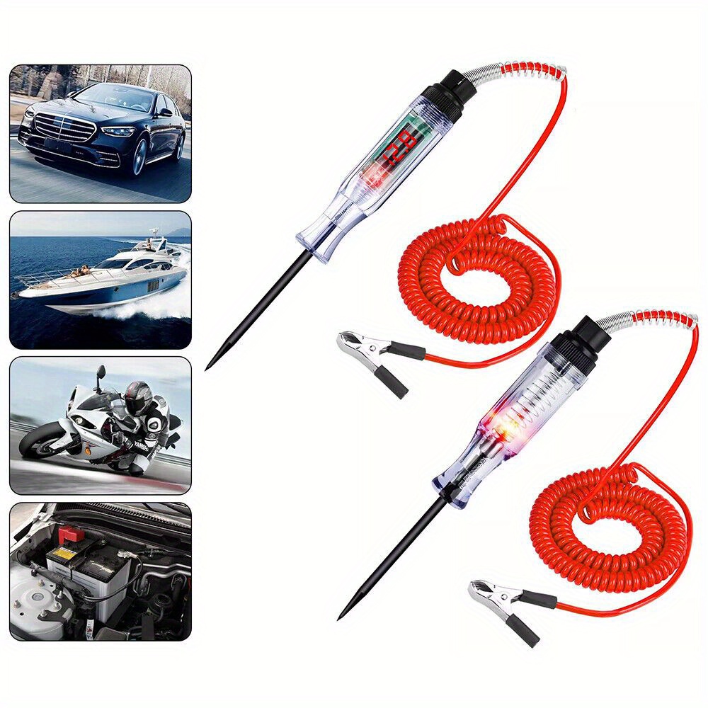 TEMU 2pcs 6-24v Backlit Digital Lcd Circuit Tester, Test Light With 7.22 Ft Extended Spring Wire, Car Truck Low Voltage & Light Tester With Stainless