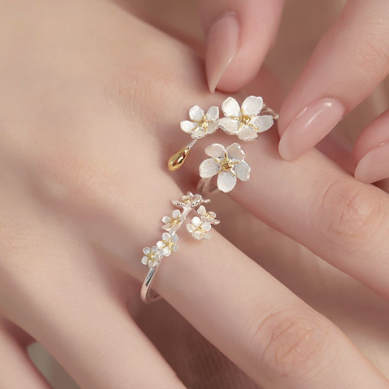 

Elegant 2pcs Floral Ring Set - Adjustable , Everyday & Vacation Wear, Ideal Christmas Gift