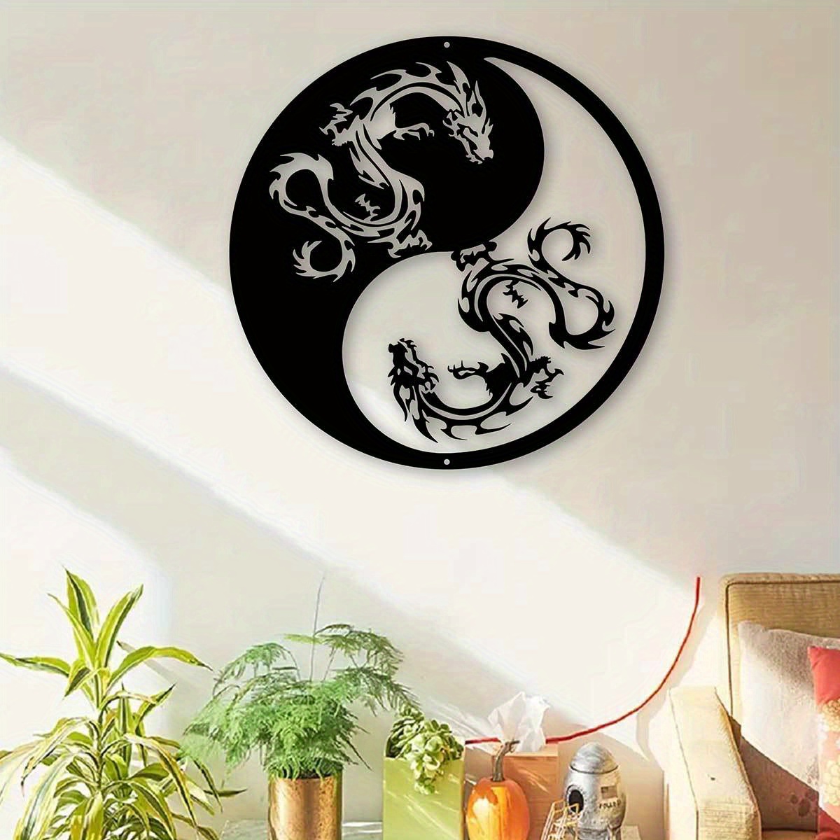 

1pc, Yin Yang Metal Dragon , Inch, Iron Art, Outdoor Garden Patio Decor, Room Balcony Decoration, Hanging Holiday Ornament For Christmas, Halloween, Easter, Hanukkah, Thanksgiving