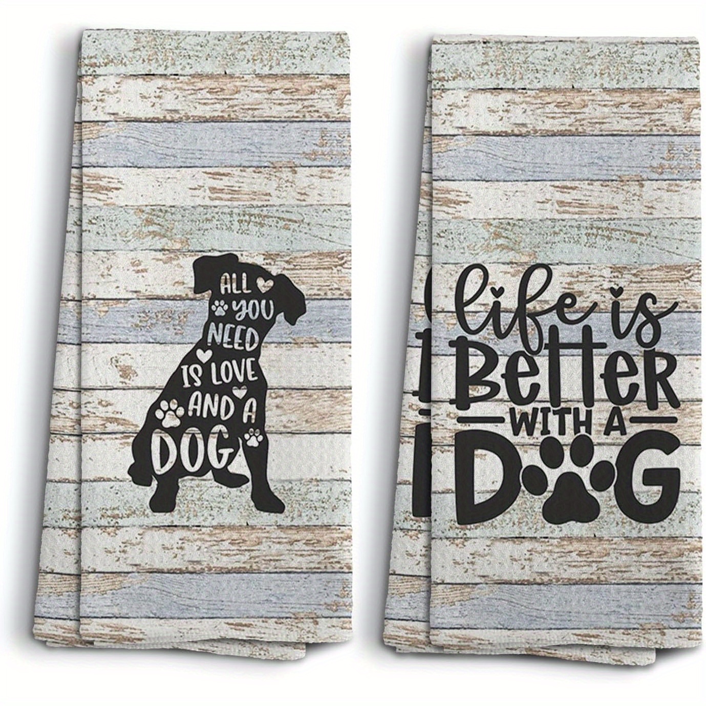 

Dog : 2pcs Kitchen Towel Set - Cute Cartoon , Striped Polyester Dishcloths For Home , Machine Washable, 18x26 Inches