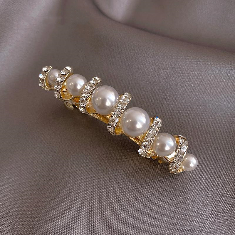 

Chic Faux Pearl & Rhinestone Hair Claw Clip - Elegant French Barrette For Half-up Hairstyles And Ponytails, Alloy Bridal Accessory