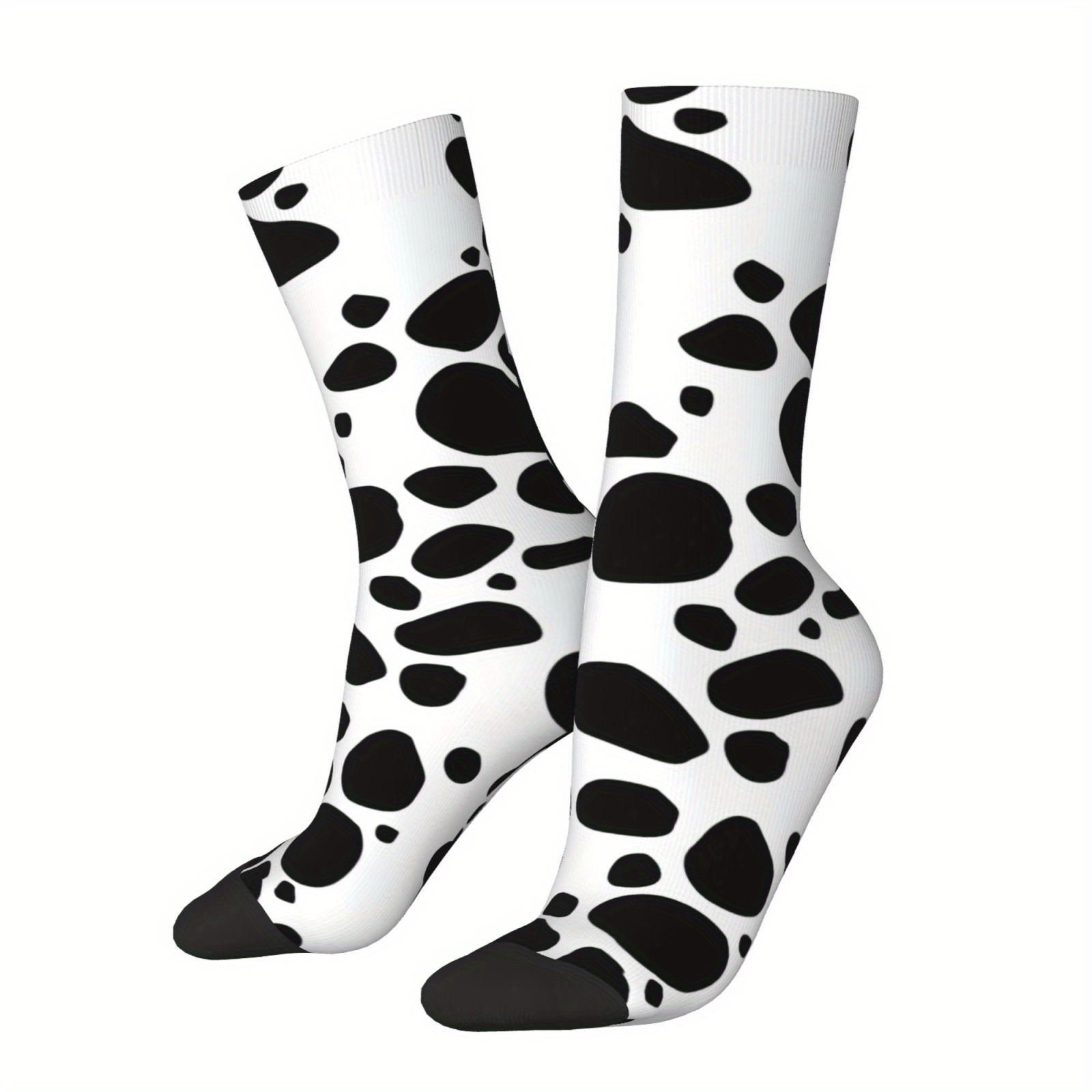 TEMU Men's Novelty Dalmatian Socks - Comfortable, Breathable Polyester For Casual Wear & Gifts
