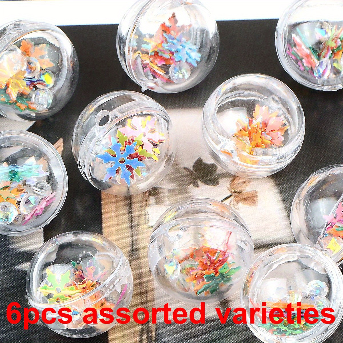 TEMU 6pcs Random Color Christmas Decorative Beads Vibrant Cute Multicolor Snowflake Acrylic Beads Transparent Round Shape Straight Hole Unique Beads