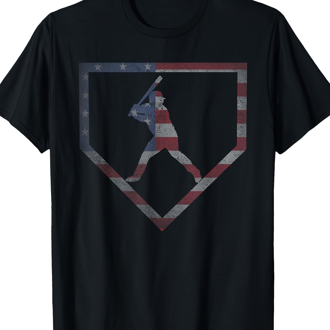 

Men' American Flag Baseball T-shirt - Casual Cotton Knit, Black With Stars & , Short Sleeve, Summer , Summer Casual Wear | Sports Themed Apparel | Nonlinen Texture