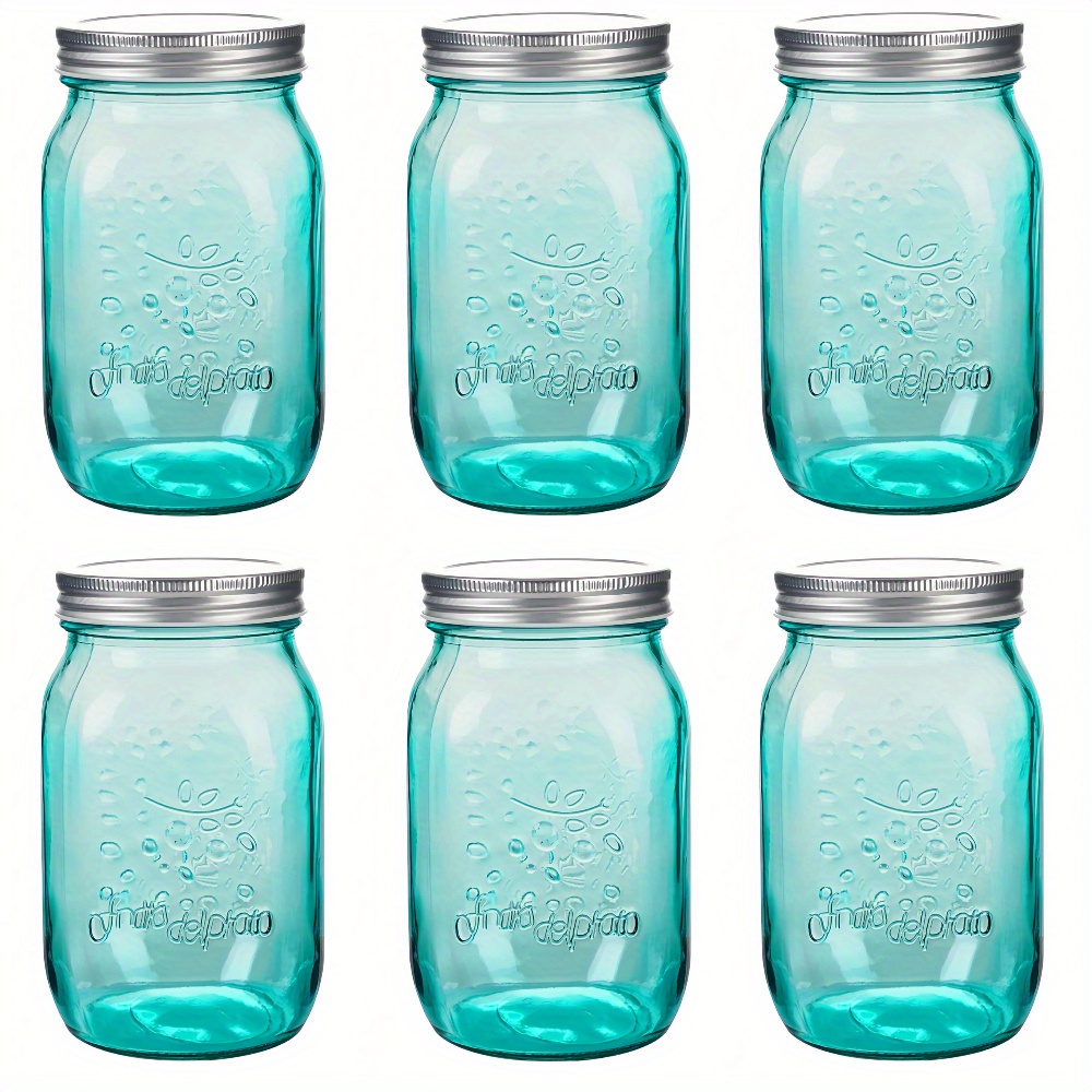 TEMU 32oz Teal Mason Jars With Lids, Wide Mouth Canning Jar, 6 Pack Multifunction Glass Container, For, Storage, Canning, Pickling, Preserving,