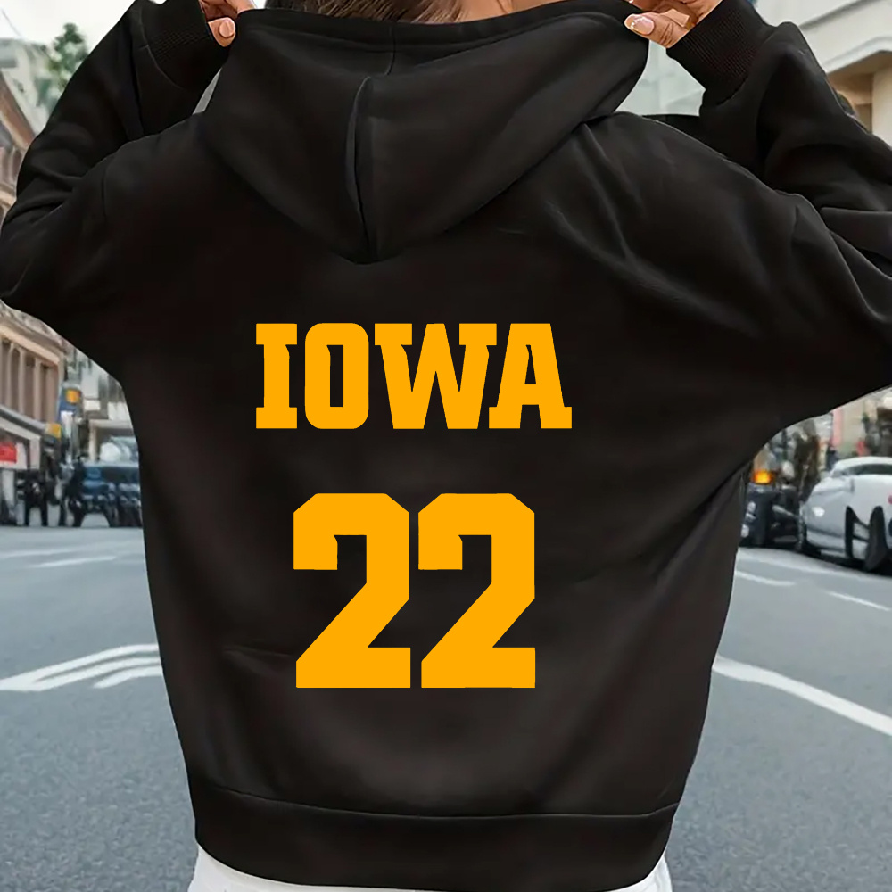 

Iowa 22 Hoodie Sweatshirt With Kangaroo Pocket - Casual Stretch Polyester Hoodie For Women, Machine Washable, All-season Knit Fabric