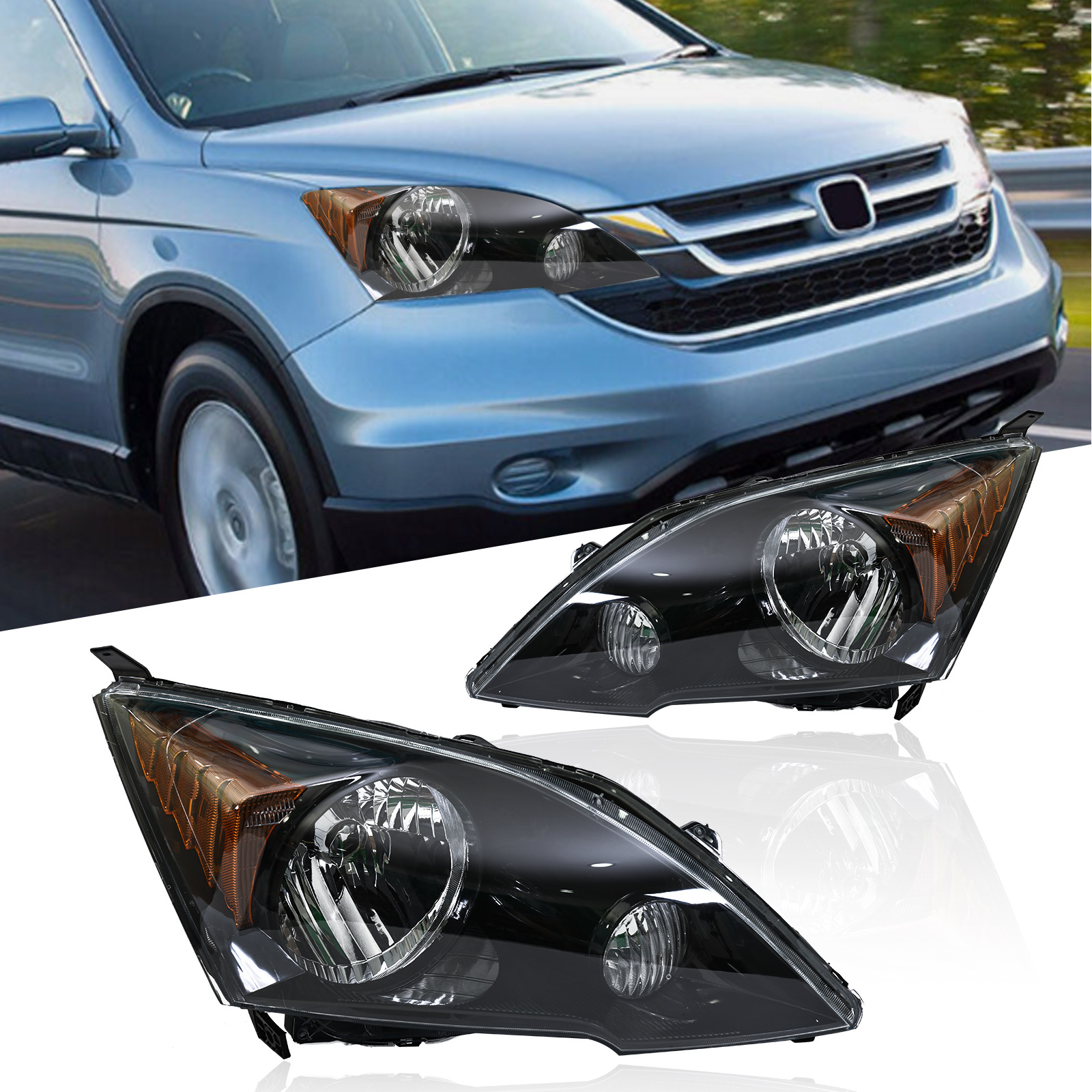 

2pc Headlights For Honda, Chrome Housing + (no Bulbs) For Honda Crv 2007-2011 Headlamps Pair