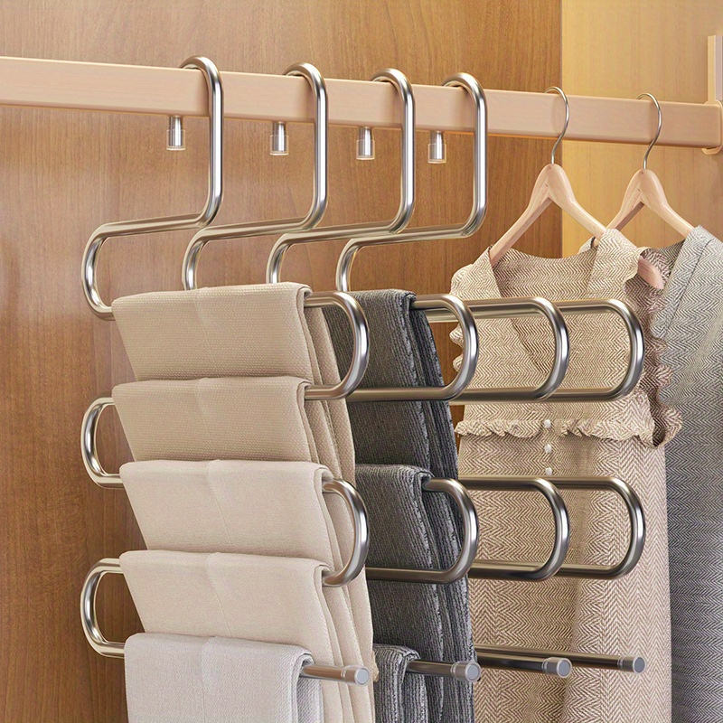 

1pc Stainless Steel 5-layer Pants Hanger - , Non-slip & No-marks Design For Indoor Storage Of Trousers, Jeans, And Skirts