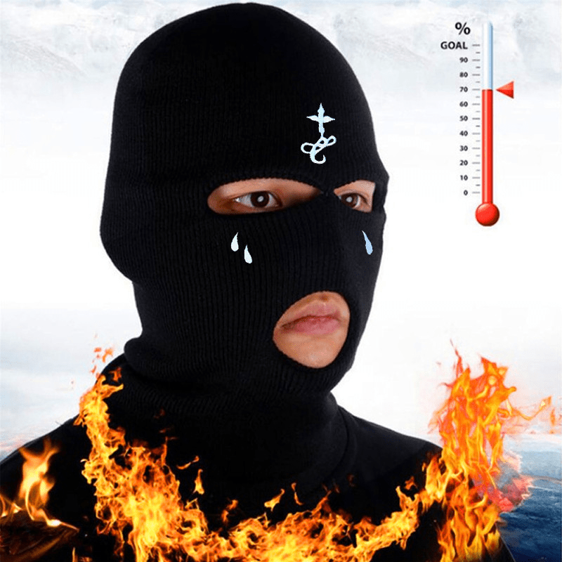 2pcs Embroidered 3-Hole Balaclava - Soft, Warm Knit Face Mask for Winter Sports & Outdoor Activities, Stretchy Acrylic Fabric details 0