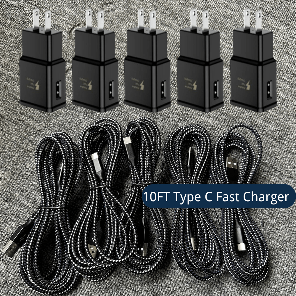 

5 Pcs For Samsung Galaxy S21 S20 A51 A14 A13 5g A12 18w Fast Charger 10ft Usb-c Cable