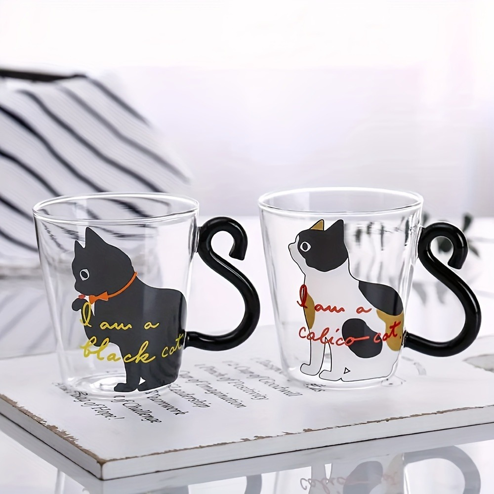 

Jolie Tasse en Verre de Café avec Poignée, 300ml Résistant à la Chaleur Créatif Thème Chat pour Utilisation à Domicile et au Bureau