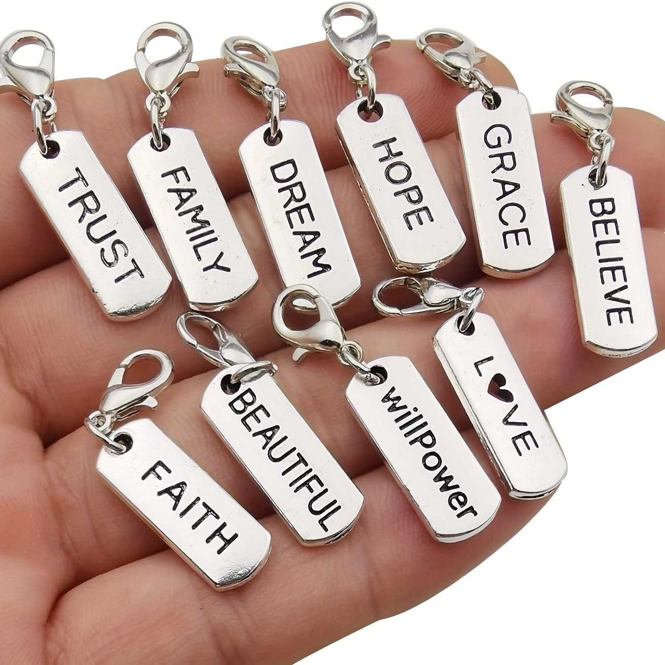 

100pcs Inspirational Keychain Making Sets, Handmade Text Pendants With Hanging Buckles, Assorted Words, Crafting Accessories For Diy Projects & Holiday Gifts