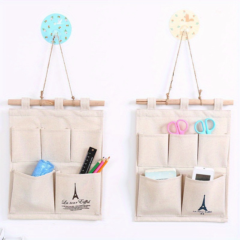 

Chic Linen Fabric Over-the-door Organizer - Wall Hanging Storage Pocket For Bedroom, Living Room & Dorm