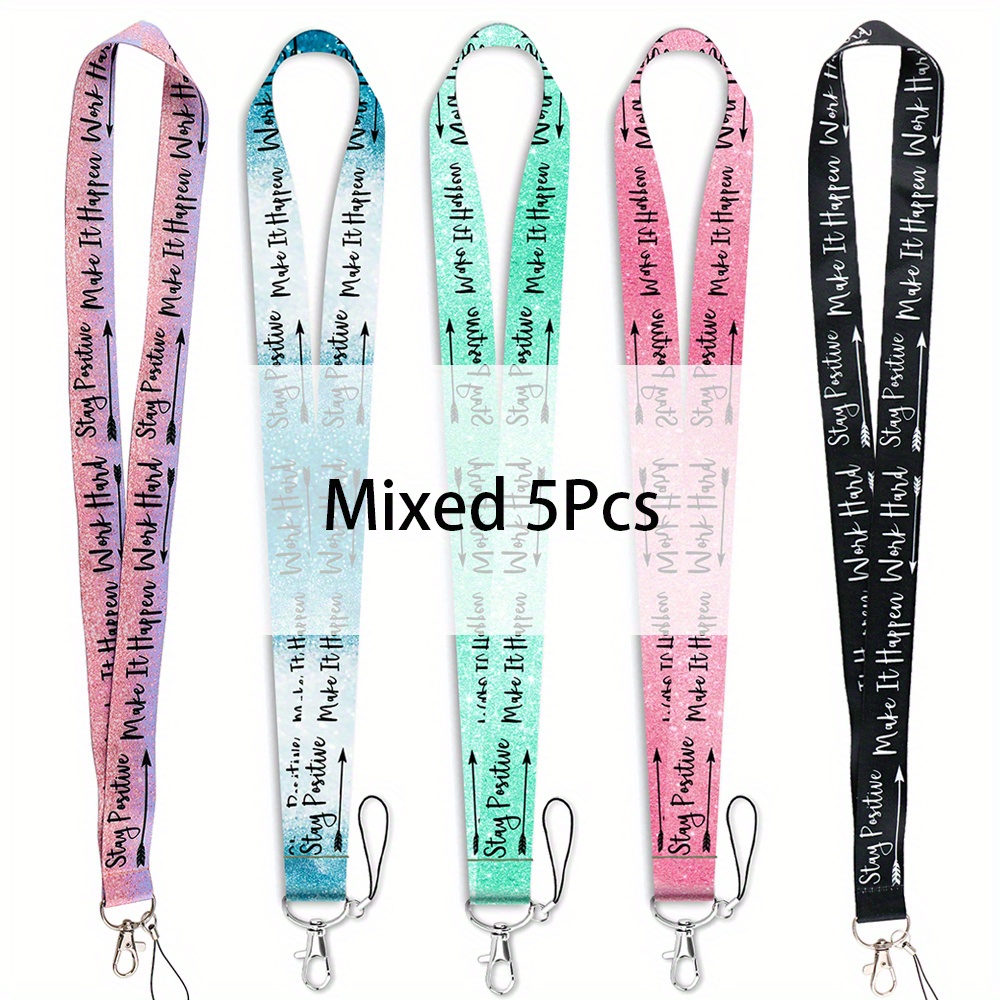 Image of 5pcs/set Motivational Lanyards With Detachable Neck Strap & Keychain - Id Card Holders, Credit Card Holders, Phone Charm Accessories Suitable For Keys, Badges, Passes, Phone Charms For, Office