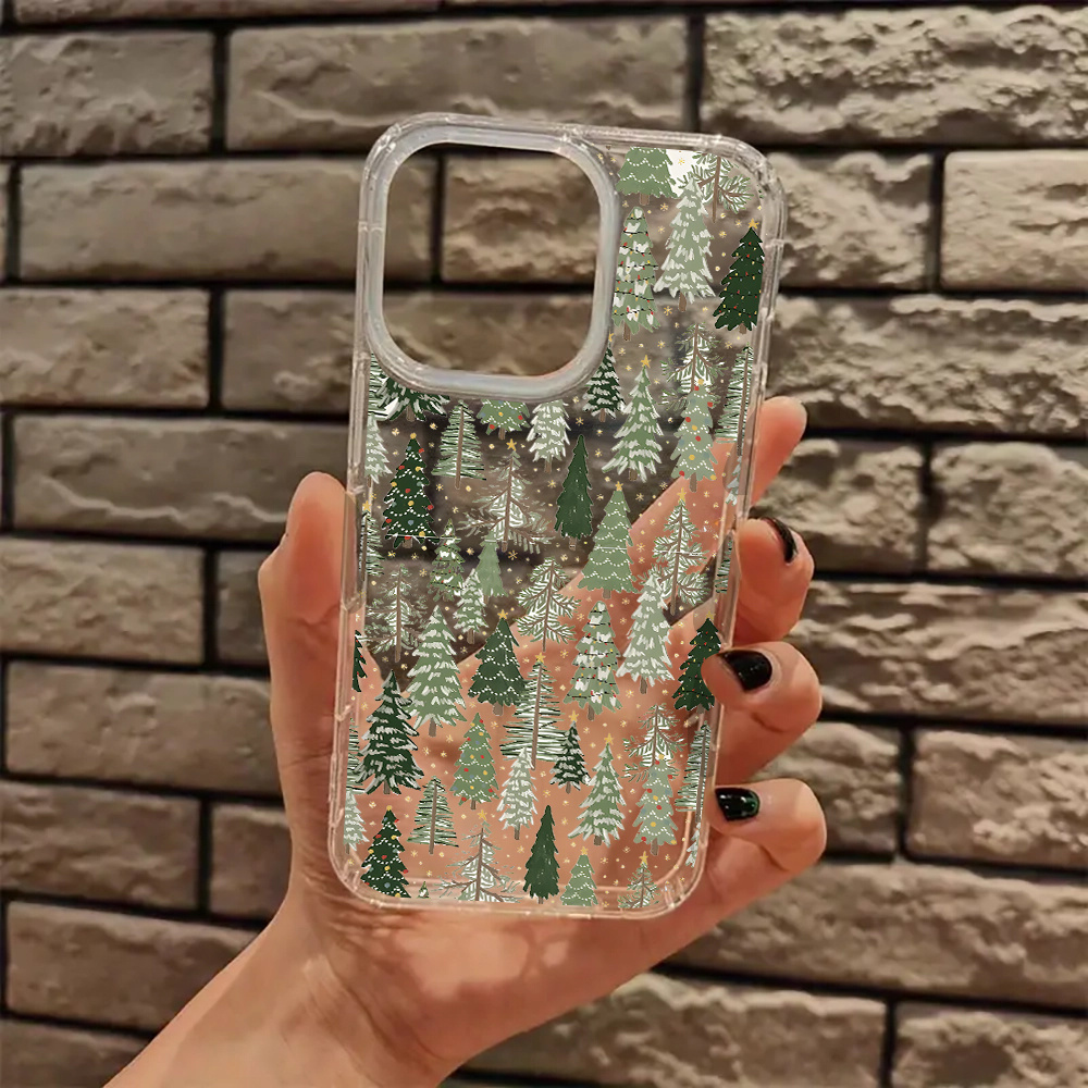 TEMU Fir Christmas Tree Aesthetic Clear Phone Case For Iphone 16 11 15 14 13 12 Pro Max Xr Plus Case Transparent Phone Cover Cute Christmas Gifts For