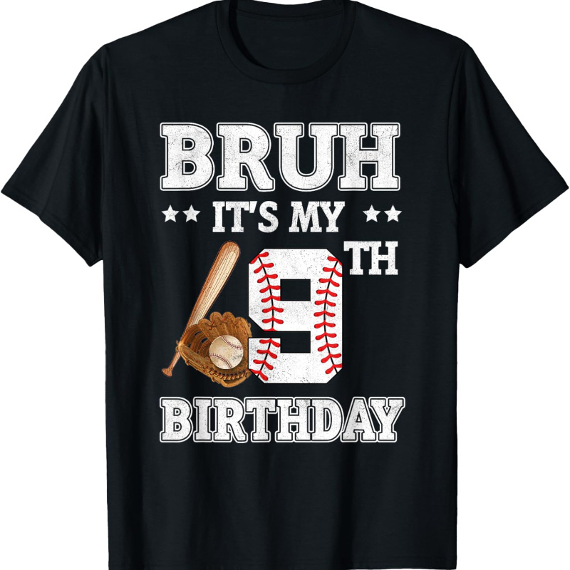 

My 9th Birthday 9 Year Old Baseball Player T-shirt For Kids, Soft Fabric, Breathable, Comfortable Short Sleeve Tees Summer, Toddlers Birthday To Kids Clothes