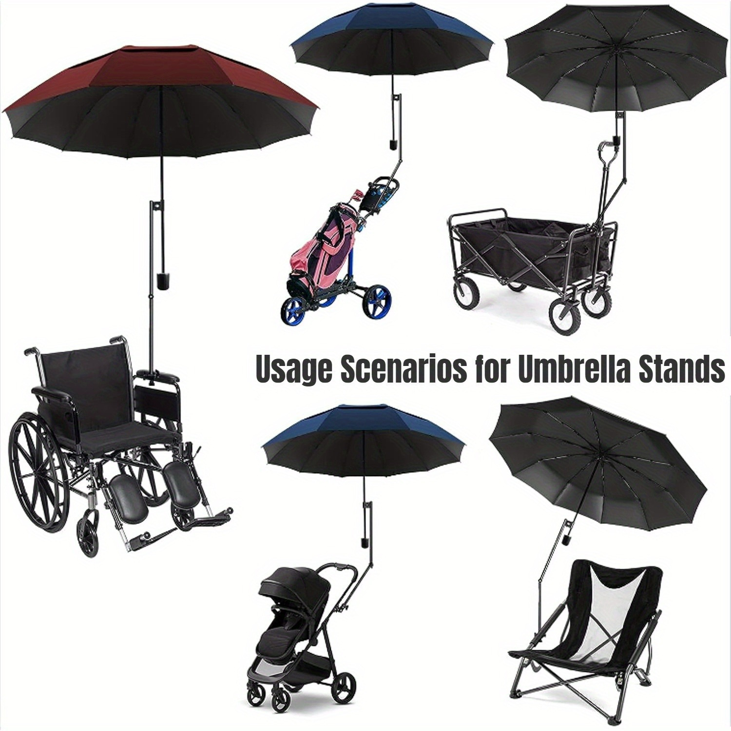 

Stainless Steel Umbrella Holder For Wheelchairs & Bikes - Adjustable, Foldable Design For Sun Protection, Wheelchair Accessories, Rain Gear, Pram, , 100% Metal Frame