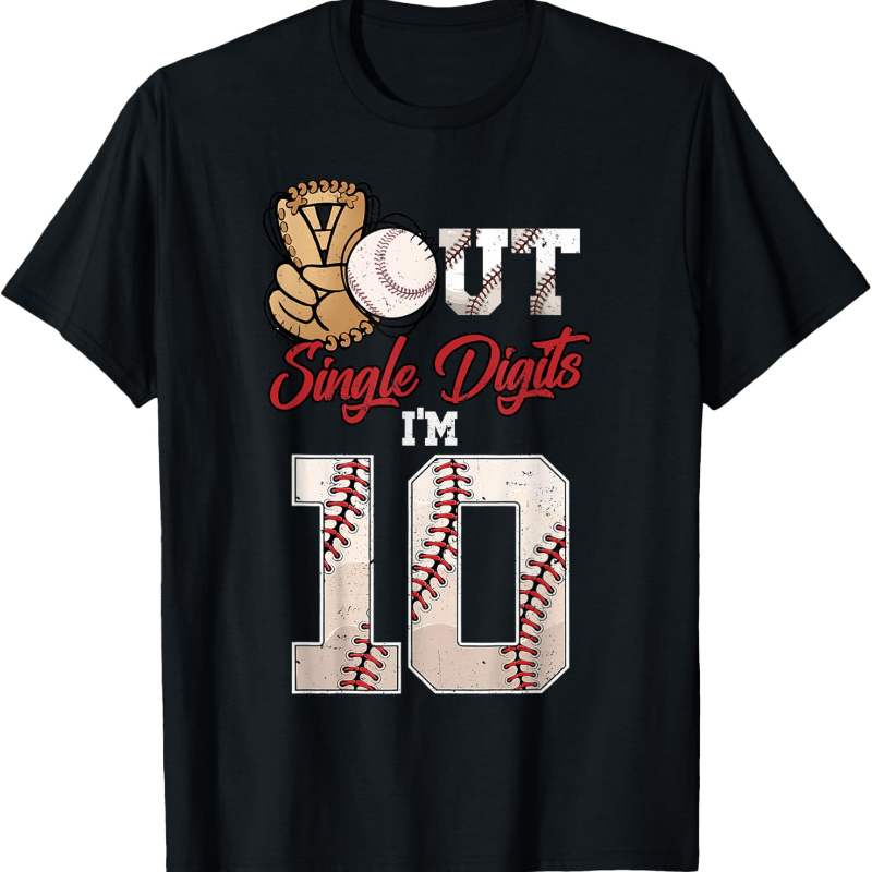 

10th Birthday Shirt Boys Baseball Single Digits T-shirt For Kids, Soft Fabric, Breathable, Comfortable Short Sleeve Tees Perfect For Summer, Toddlers Birthday To Kids Clothes