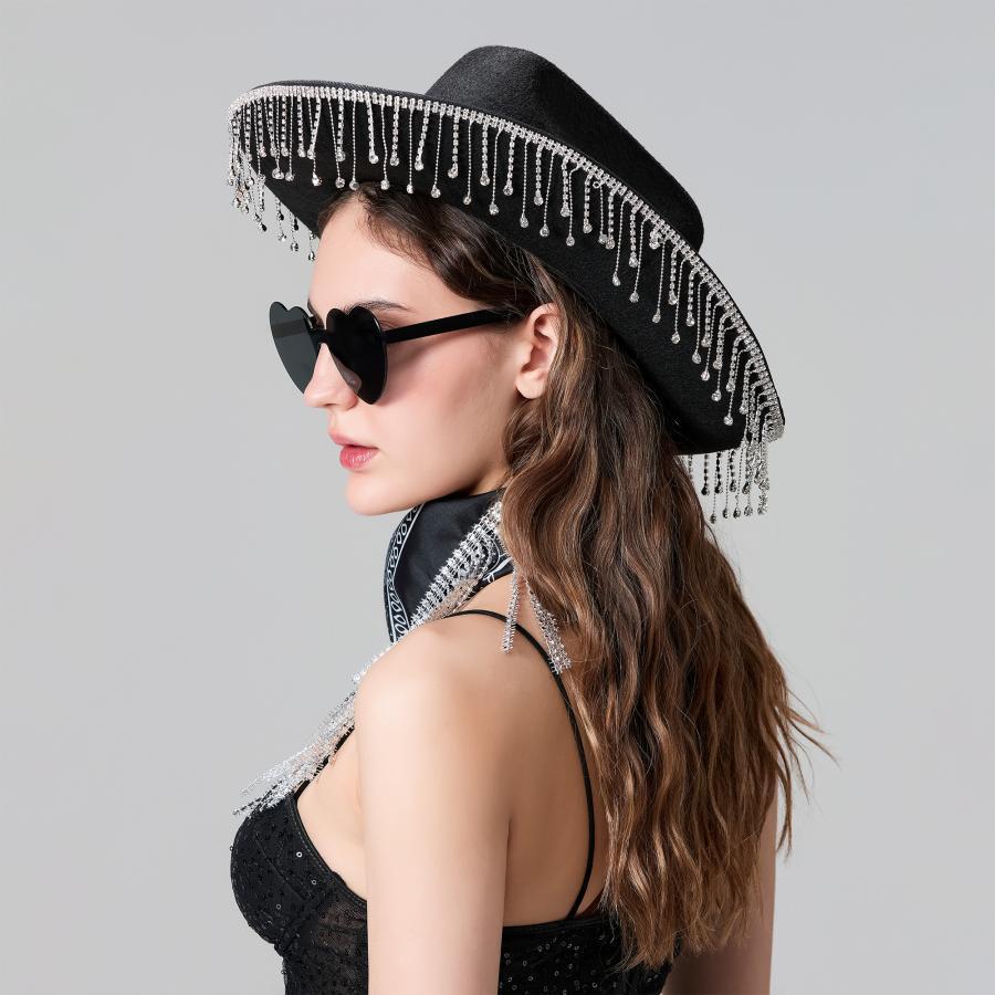 cowgirl hat set shiny rhinestones cowboy hat heart - Temu display picture 1