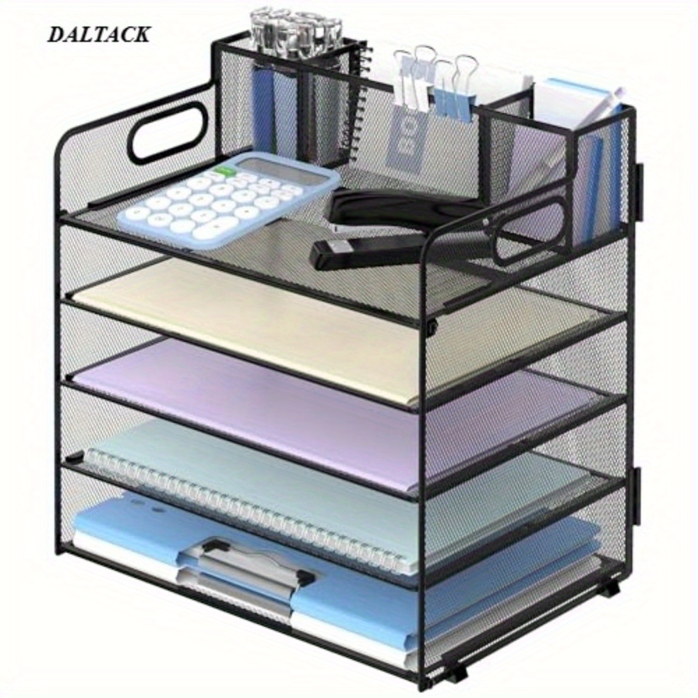 

Daltack 5-tier Mesh Desktop Tray Organizer With Handle And 3 Pen Holders - For Home And Office Use.