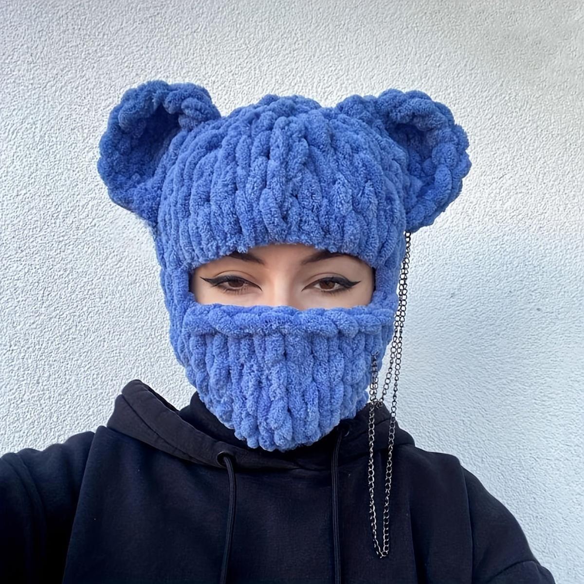 

Cozy Knit Bear Beanie With Detachable Face Mask - Breathable, Hat For Women & Girls