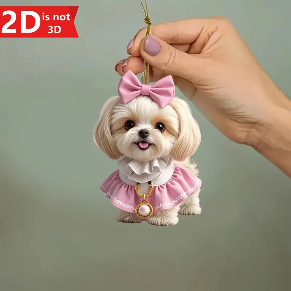 

1pc Shih Tzu Dog Pendant - Realistic 2d Acrylic Charm With & Accessories, Ideal For Car Mirror Decoration, Perfect Gift For Anniversaries, Valentine's Day & Christmas, Dog Accessories