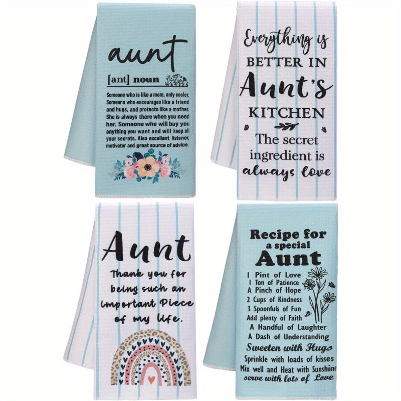 

4-piece Aunt-themed Kitchen Towels Set, Woven Polyester Dish Cloths, Soft & Absorbent, Character Quotes, Modern Style, Machine Washable, Special Aunt Gifts - 18x26 Inches