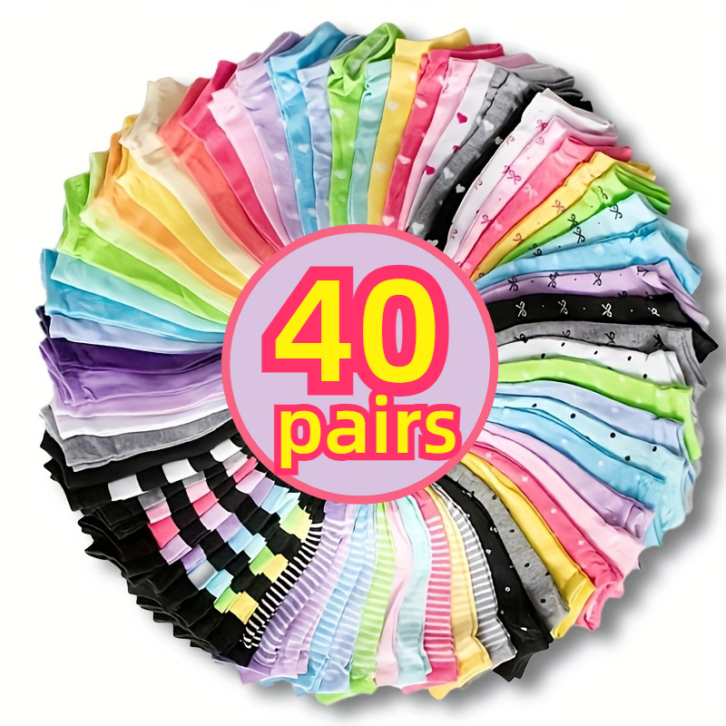 TEMU Women's Polyester Socks Random Mixed Color 20/40/60/80/100 Pairs - Striped Crew And Ankle Length, Comfortable Fabric With Elastane For Stretch,