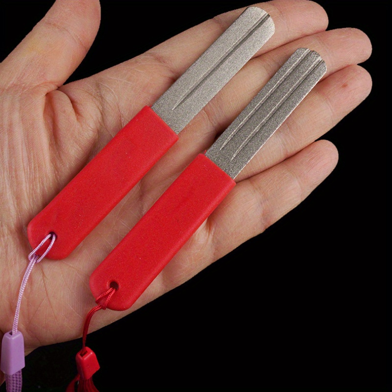 

1pc Dual-sided Diamond Sharpener - Steel, Red, For , Grinder, Stone, Anchor Hook, Tip File Plate