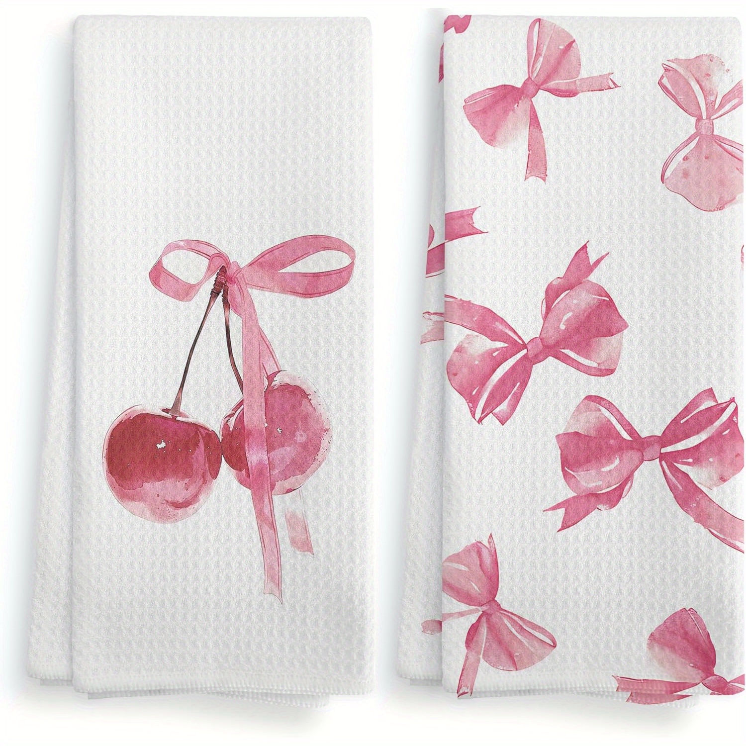 

Pink Bow Decor Kitchen Towels And Dishcloths Set Of 2, Preppy Cherry Bathroom Decor Gifts Hand Towels, Pink Coquette Decor Drying Cloth Hand Towels For Girls Dorm Bathroom Kitchen, 18 X 26 Inches